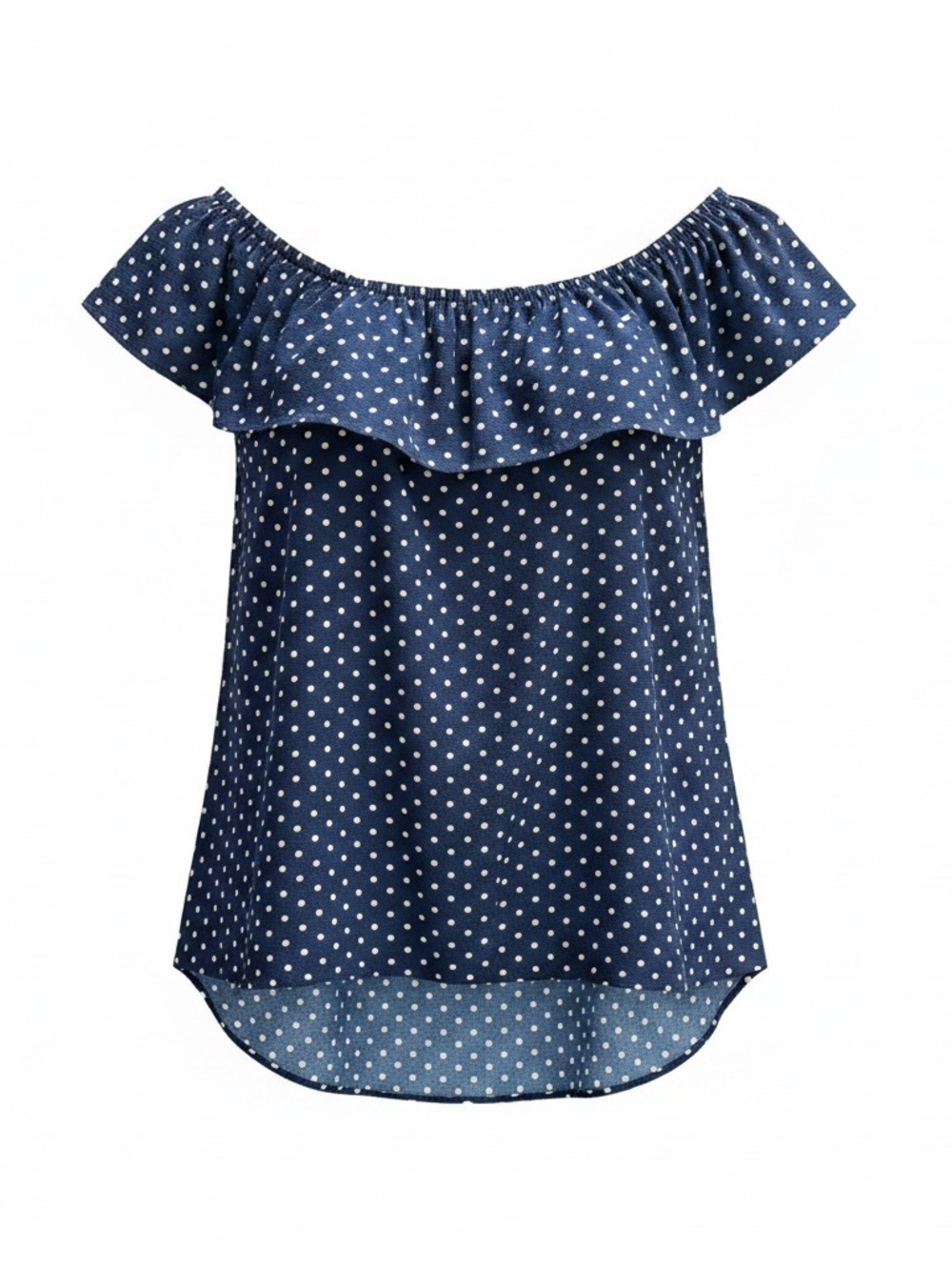 Lily White Navy and White Polka Dot Off-Shoulder Ruffle XL Top